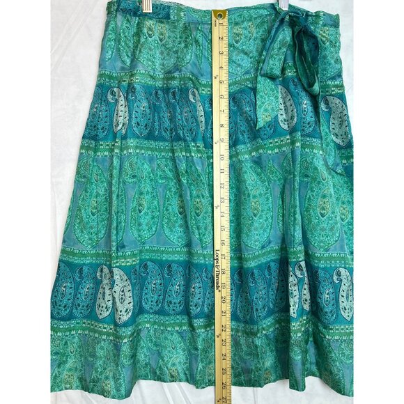 Banana Republic Women's 10 Silk Blend Paisley Boho Midi Wrap Skirt Turquoise - Picture 8 of 12